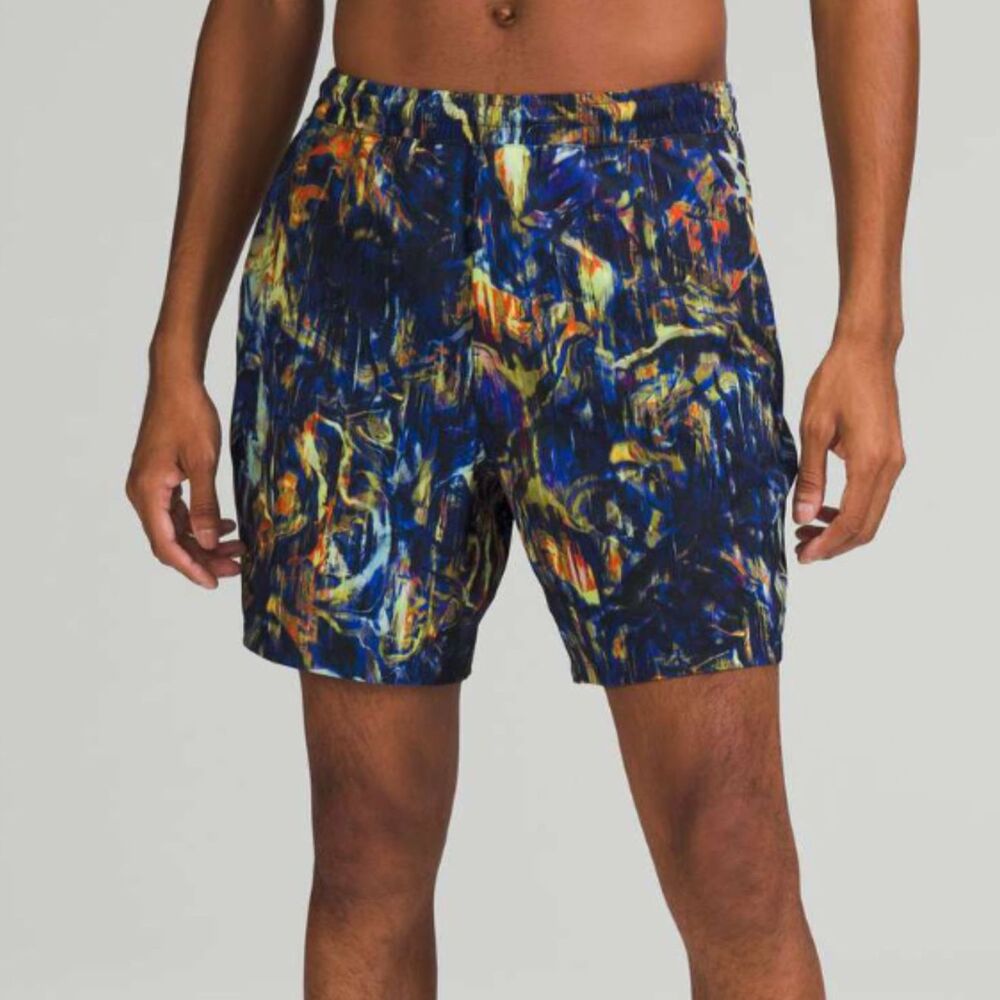 Men Lululemon Pace Breaker Linerless Short 7" Hyper Flow Blue Multi Size Medium